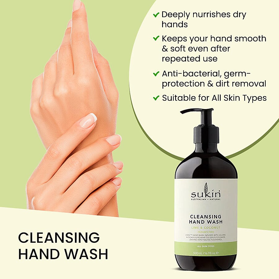Sukin-Cleansing Hand Wash Lime - Coconut Handwash - 500ml