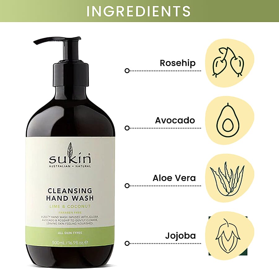 Sukin-Cleansing Hand Wash Lime - Coconut Handwash - 500ml