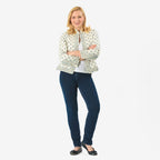 Sukriti 100% Cotton Hand Block Print Quilted Jacket (Size L) - White Base with Blue Details