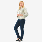 Sukriti 100% Cotton Hand Block Print Quilted Jacket (Size L) - White Base with Blue Details