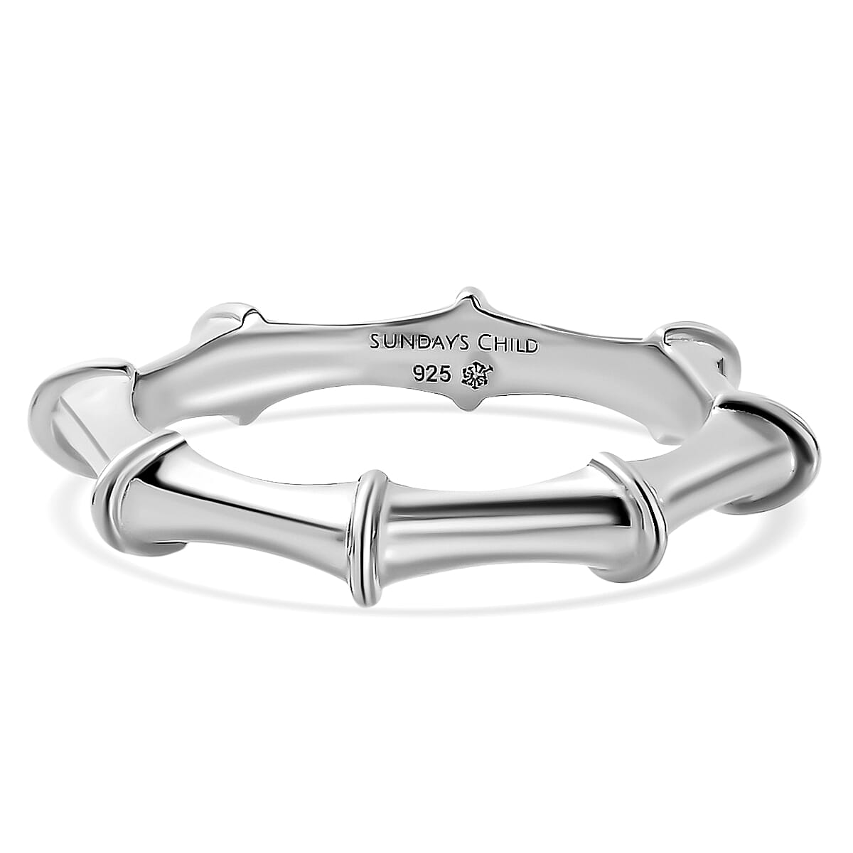 Sunday's Child Bamboo Inspired Ring in Platinum Plated Sterling Silver, Silver Wt. 2.45 gms 7529603 2