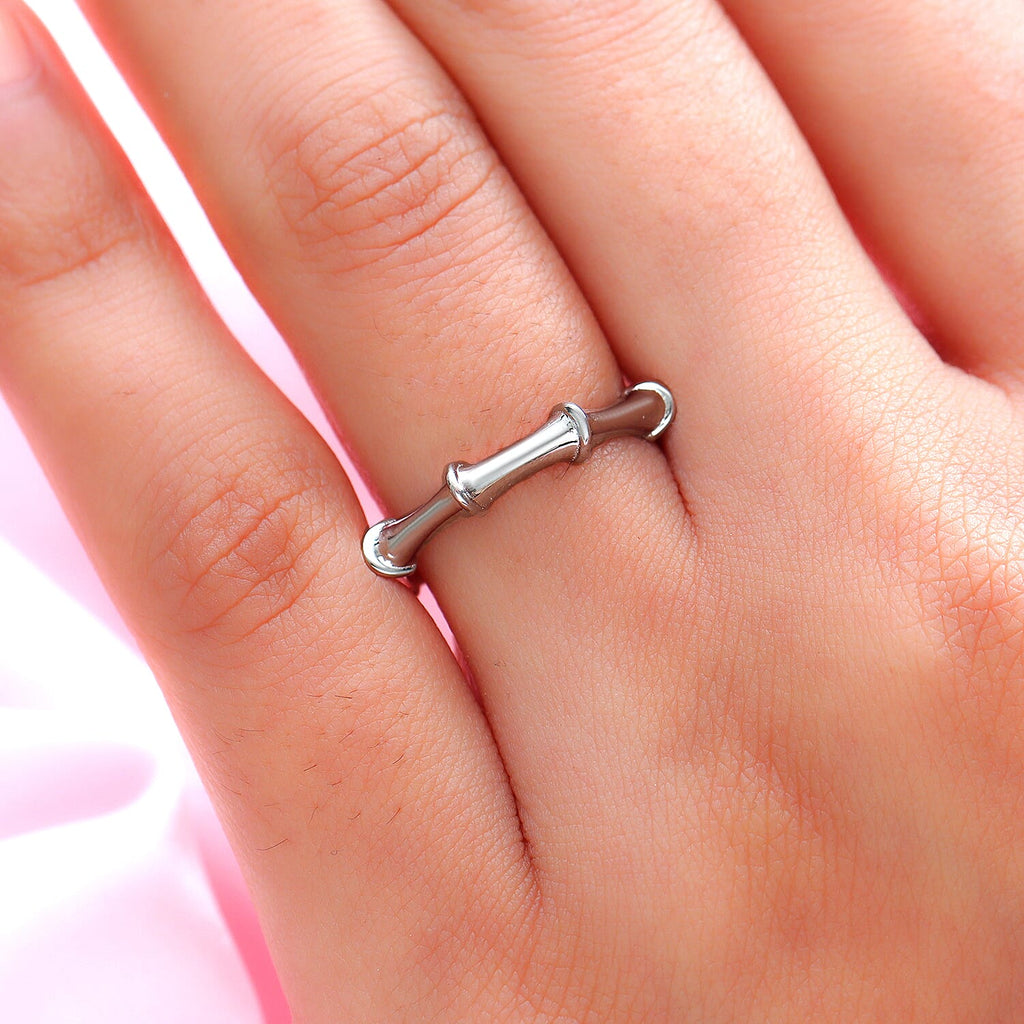 Sundays Child Platinum Overlay Sterling Silver Bamboo Inspired Ring
