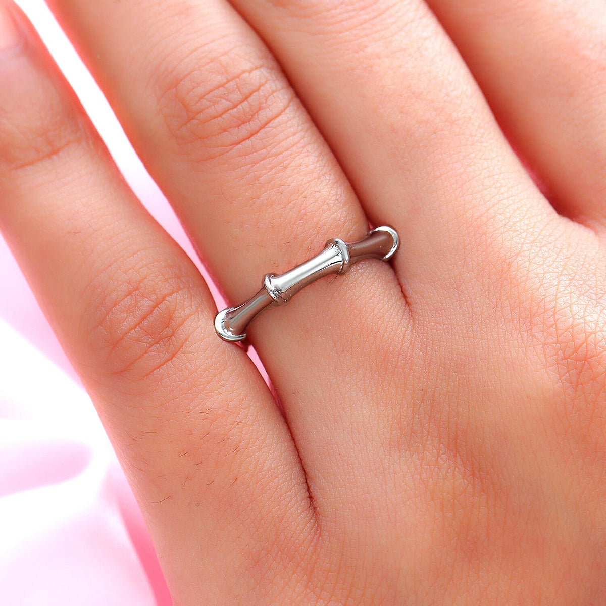 Sunday's Child Bamboo Inspired Ring in Platinum Plated Sterling Silver, Silver Wt. 2.45 gms 7529603 3
