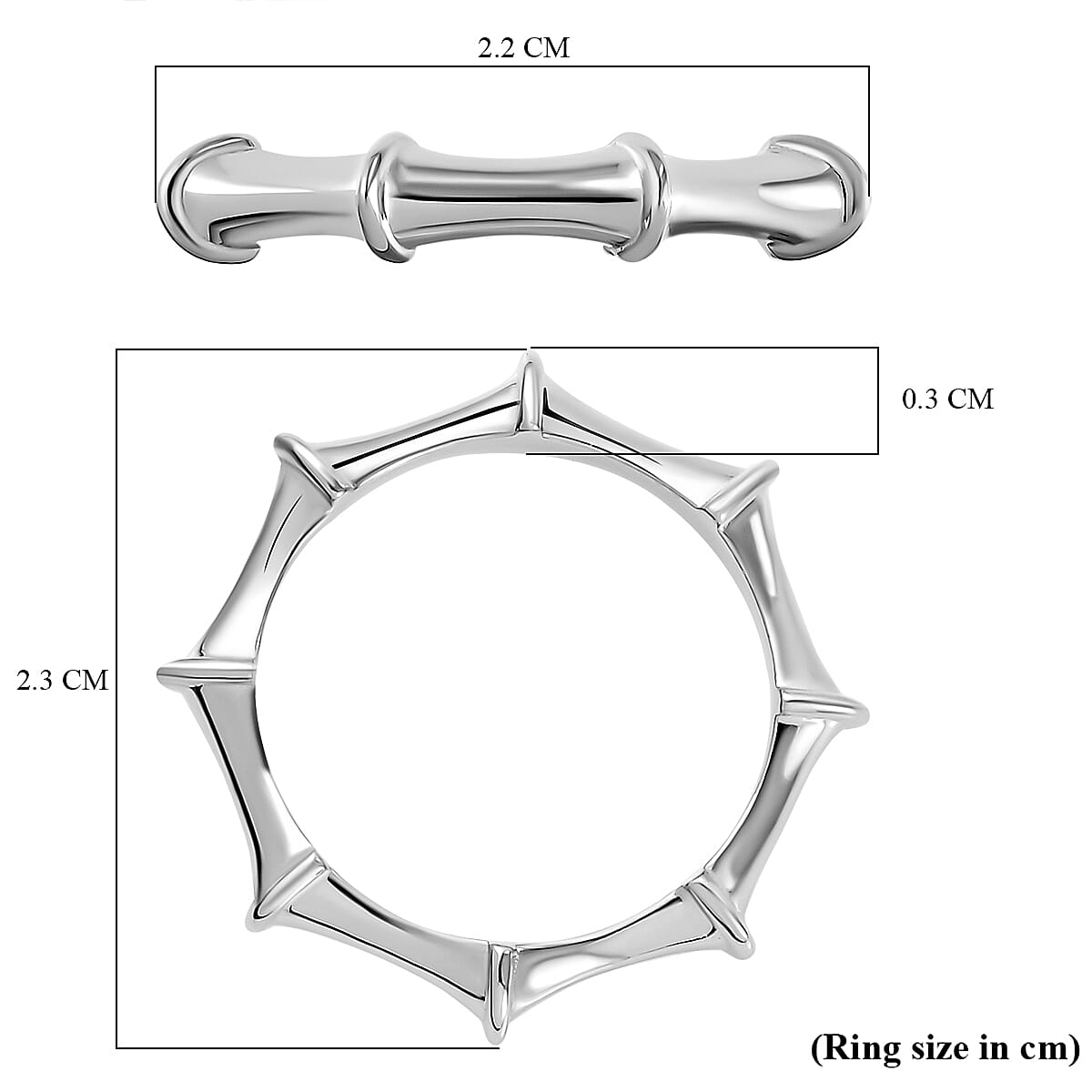 Sunday's Child Bamboo Inspired Ring in Platinum Plated Sterling Silver, Silver Wt. 2.45 gms 7529603 5