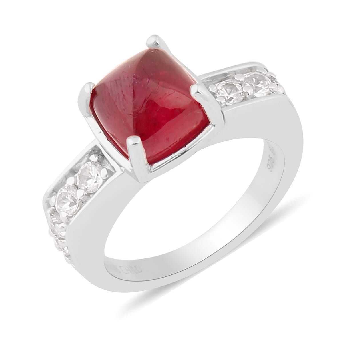 Sunday's Child Ruby and Rose Quartz Cambodian Zircon Ring in Platinum Plated Sterling Silver 9.00 Ct Silver Wt. 7.05 gms 3702993 5