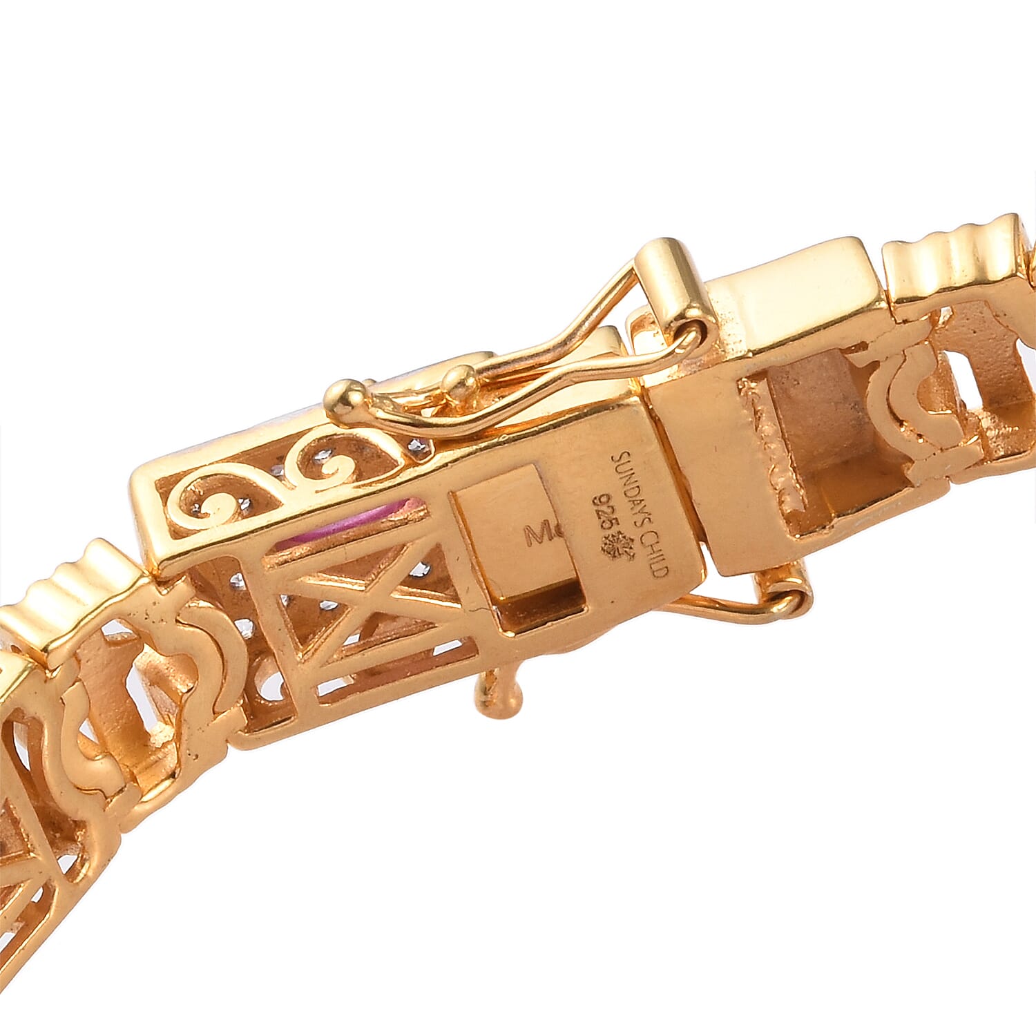 Sunday's Child Ruby with Natural Cambodian Zircon Bracelet with Box Clasp in 14K Gold and Platinum Plated Sterling Silver 11.50 Ct. Size 7.5 inches 3712060 4