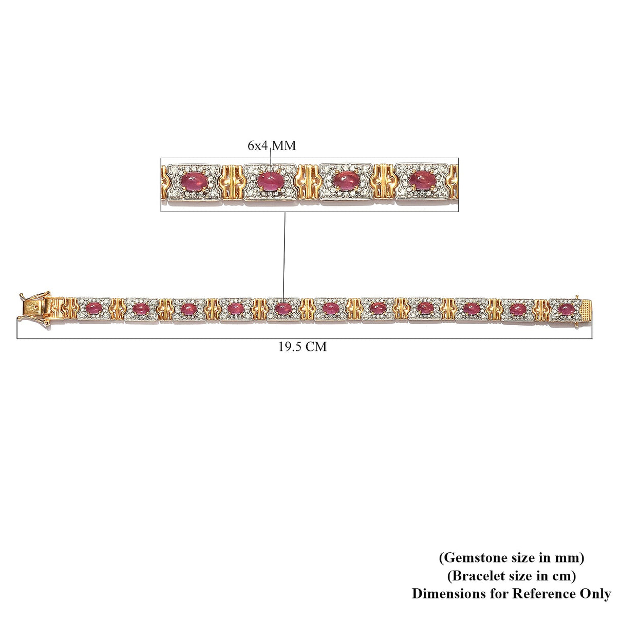 Sunday's Child Ruby with Natural Cambodian Zircon Bracelet with Box Clasp in 14K Gold and Platinum Plated Sterling Silver 11.50 Ct. Size 7.5 inches 3712060 5