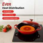 Sunnex 2.1L Shallow Cast Iron Casserole Pan with lid - Red