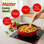 Sunnex 2.1L Shallow Cast Iron Casserole Pan with lid - Red