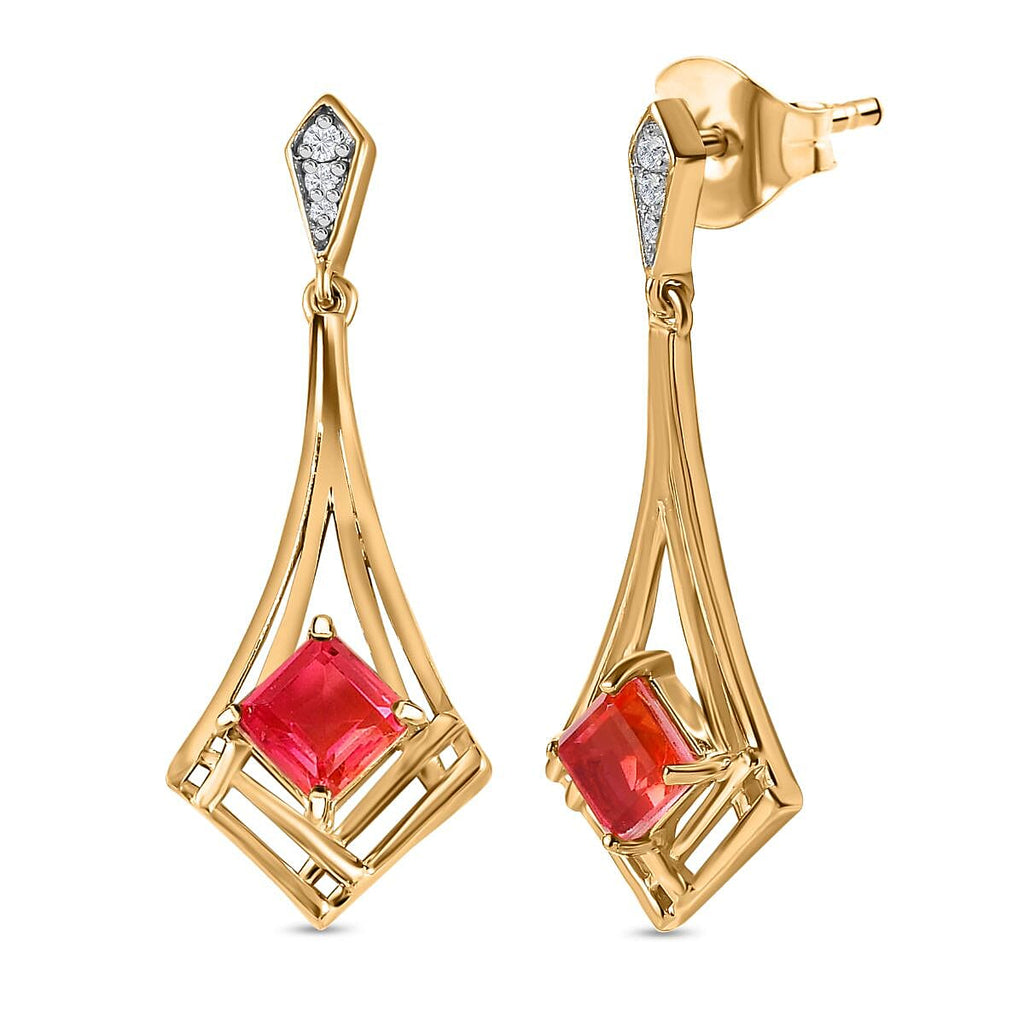 Sunset Quartz & Natural Zircon Dangle Earrings in 18K Vermeil YG Plated Sterling Silver 2.75 Ct