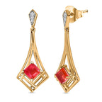Sunset Quartz & Natural Zircon Dangle Earrings in 18K Vermeil YG Plated Sterling Silver 2.75 Ct