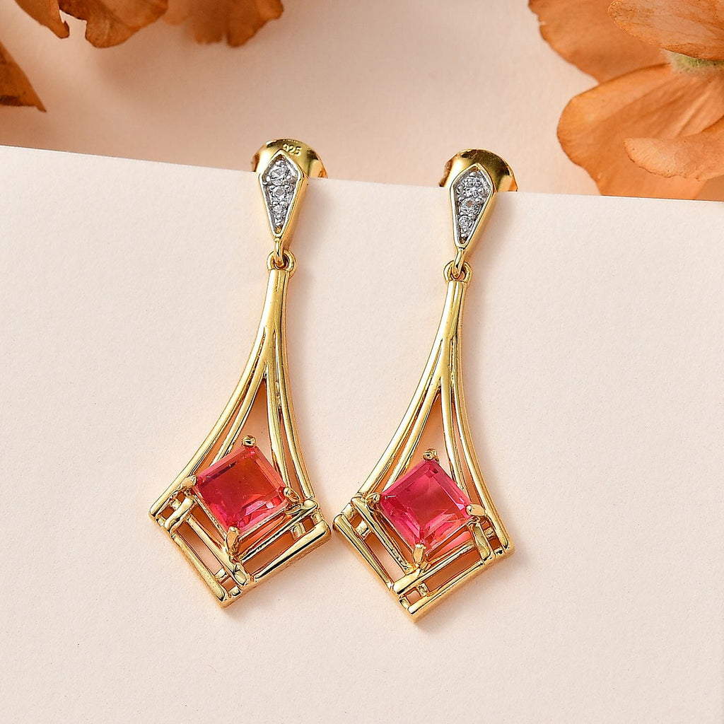 Sunset Quartz & Natural Zircon Dangle Earrings in 18K Vermeil YG Plated Sterling Silver 2.75 Ct