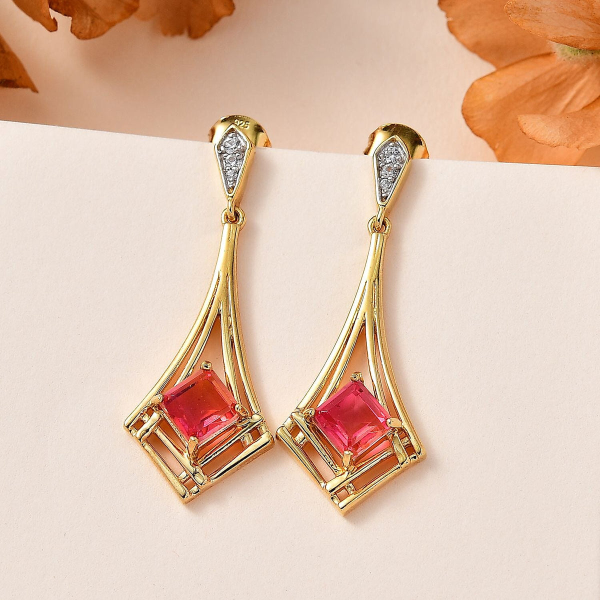 Sunset Quartz &amp; Natural Zircon Dangle Earrings in 18K Vermeil YG Plated Sterling Silver 2.75 Ct 7712288 1