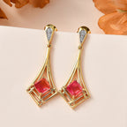 Sunset Quartz & Natural Zircon Dangle Earrings in 18K Vermeil YG Plated Sterling Silver 2.75 Ct