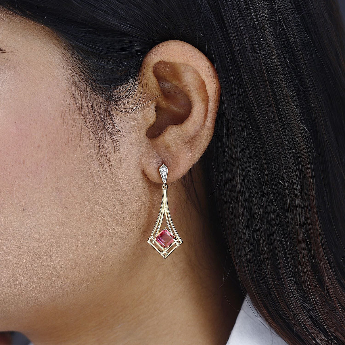 Sunset Quartz &amp; Natural Zircon Dangle Earrings in 18K Vermeil YG Plated Sterling Silver 2.75 Ct 7712288 2