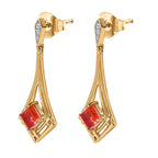 Sunset Quartz & Natural Zircon Dangle Earrings in 18K Vermeil YG Plated Sterling Silver 2.75 Ct