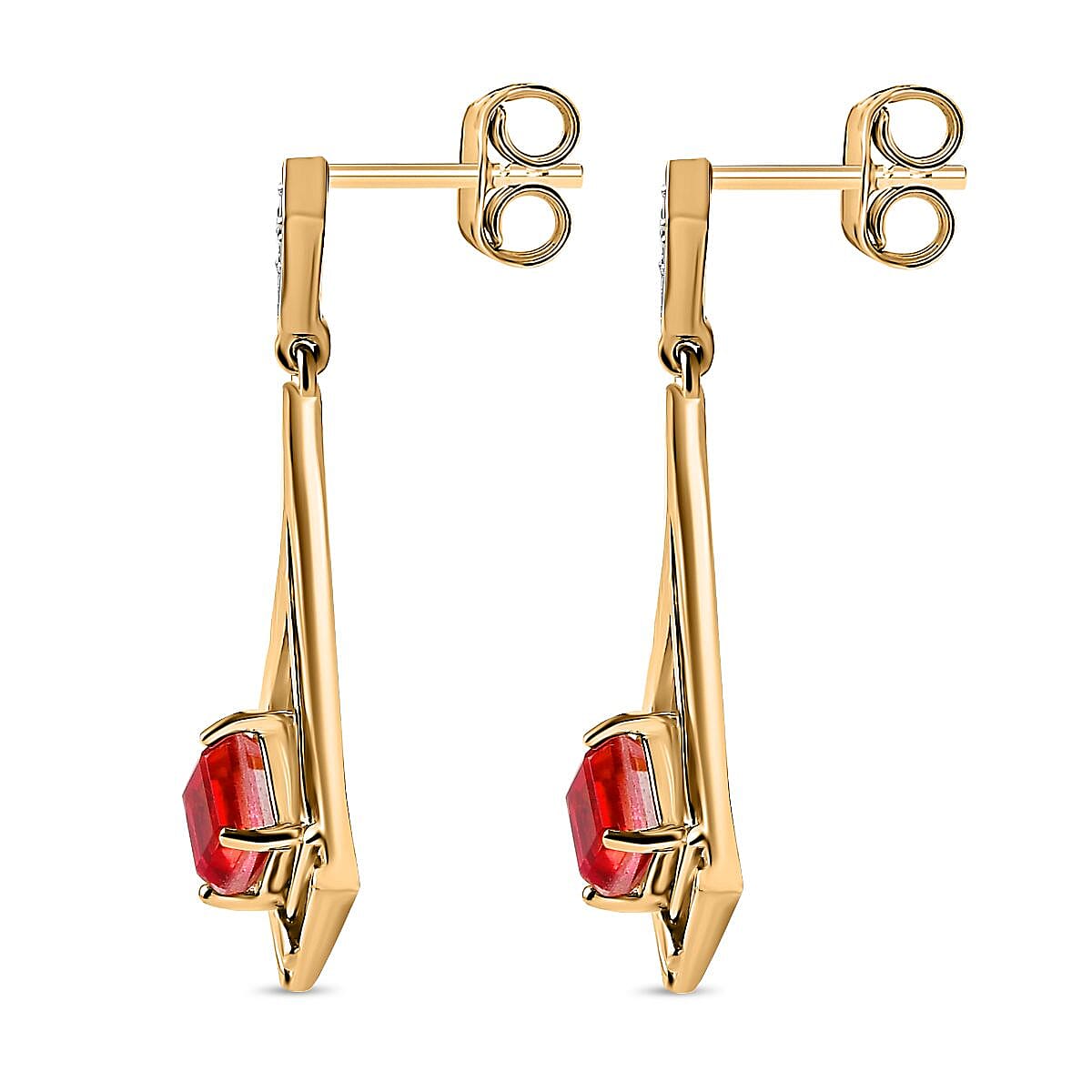 Sunset Quartz &amp; Natural Zircon Dangle Earrings in 18K Vermeil YG Plated Sterling Silver 2.75 Ct 7712288 4
