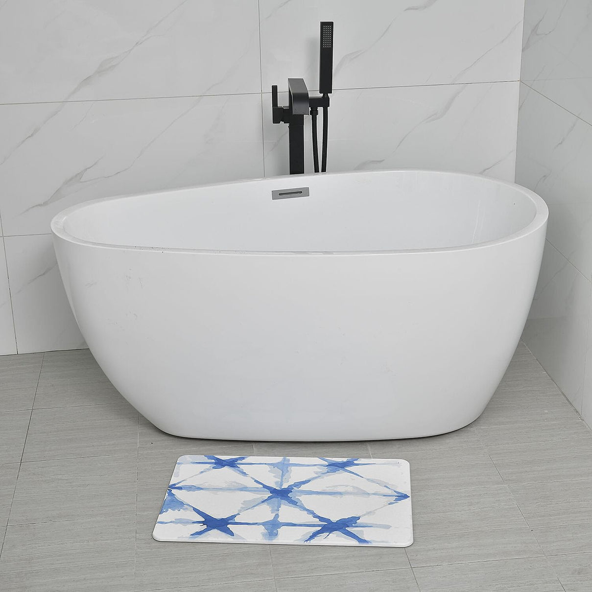 Super Absorbent Geometric Pattern Diatomaceous Earth Bath Mat - Blue 7133649 2