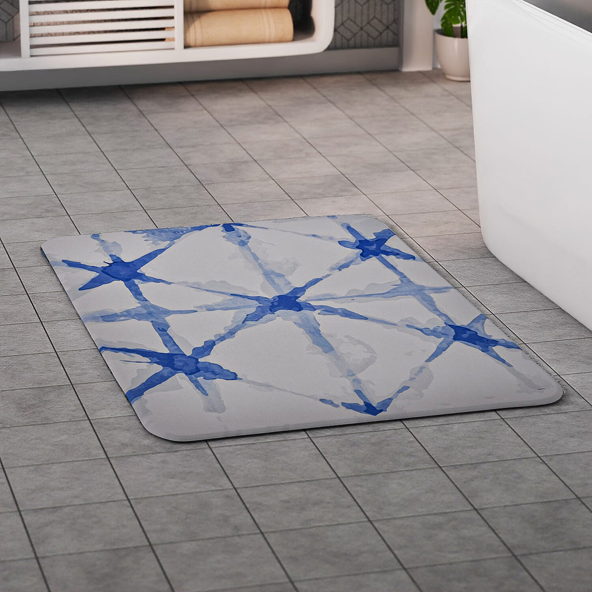 Super Absorbent Geometric Pattern Diatomaceous Earth Bath Mat - Blue 7133649 3