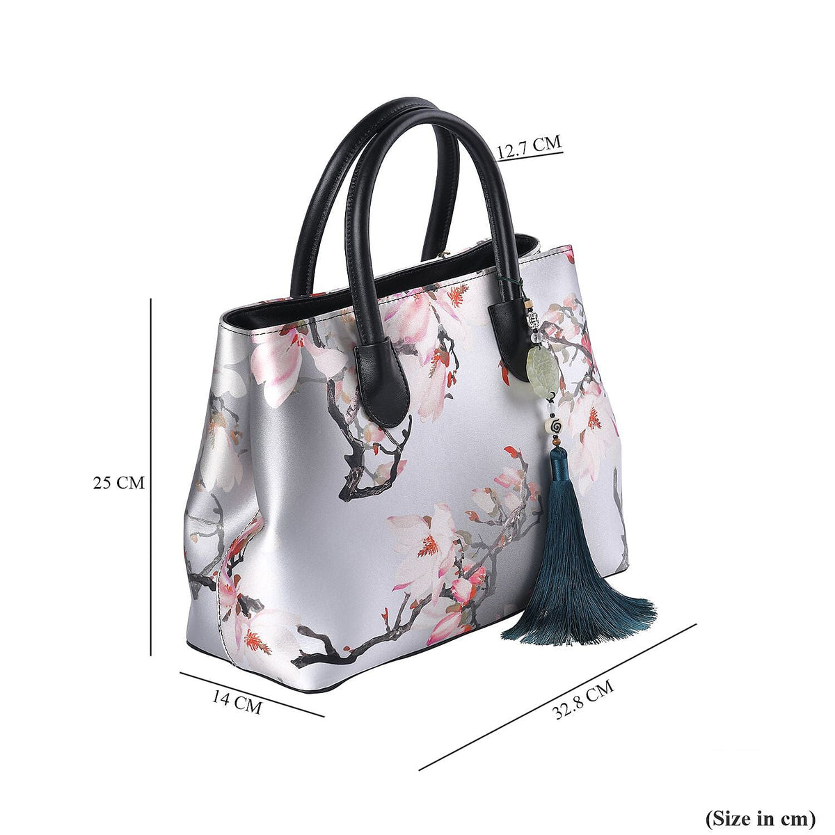 Silk with Genuine Leather Floral Pattern Convertible Bag - Light Grey and Purple 7027138 8