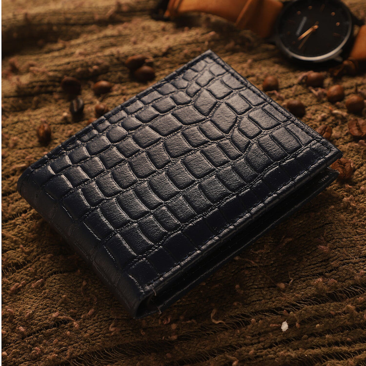 Super Find - 100% Genuine Leather Croc Embossed Mens Wallet - Navy 8920183 2