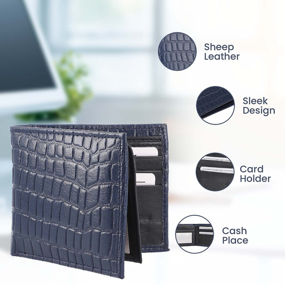 Super Find - 100% Genuine Leather Croc Embossed Mens Wallet - Navy 8920183 3