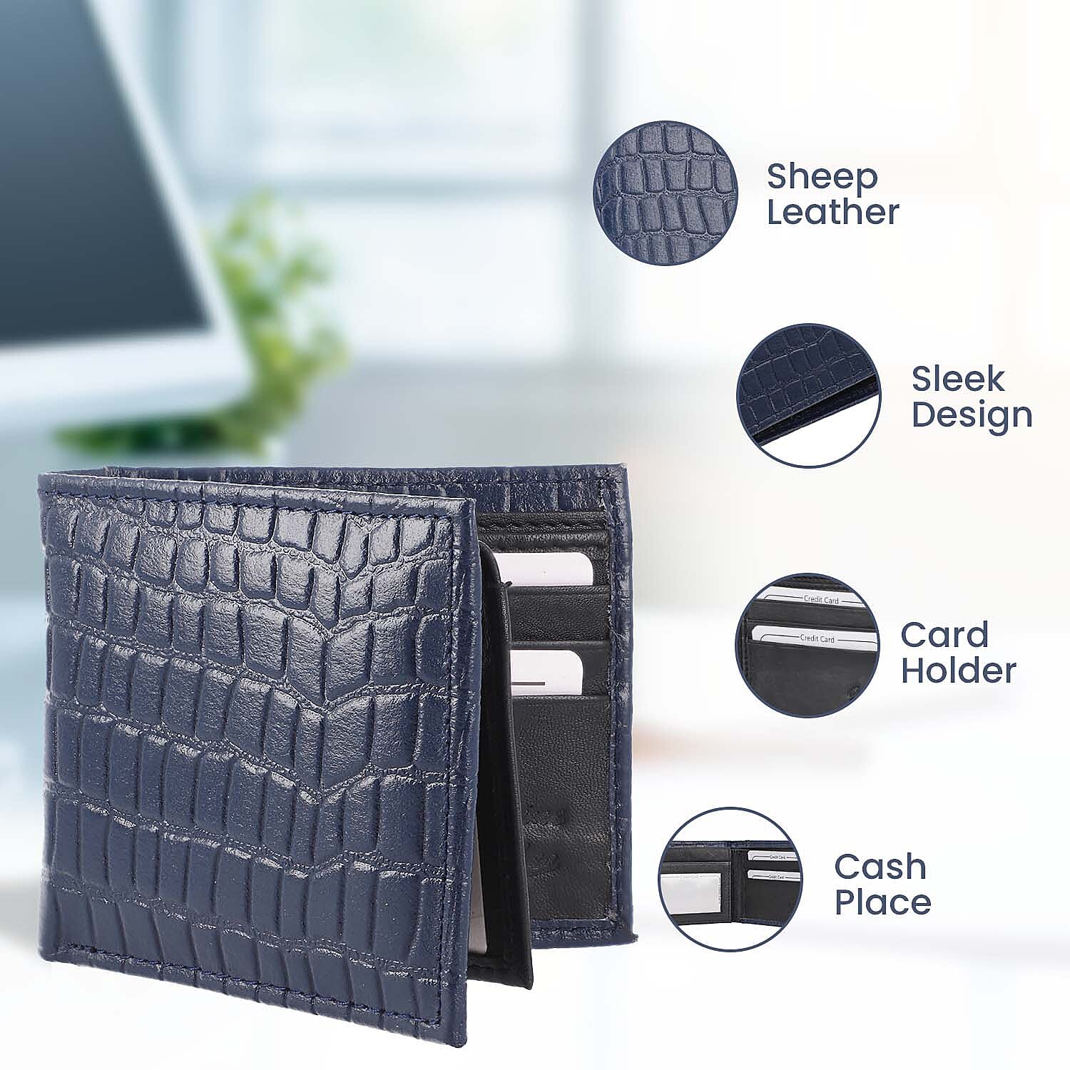 Super Find - 100% Genuine Leather Croc Embossed Mens Wallet - Navy 8920183 3