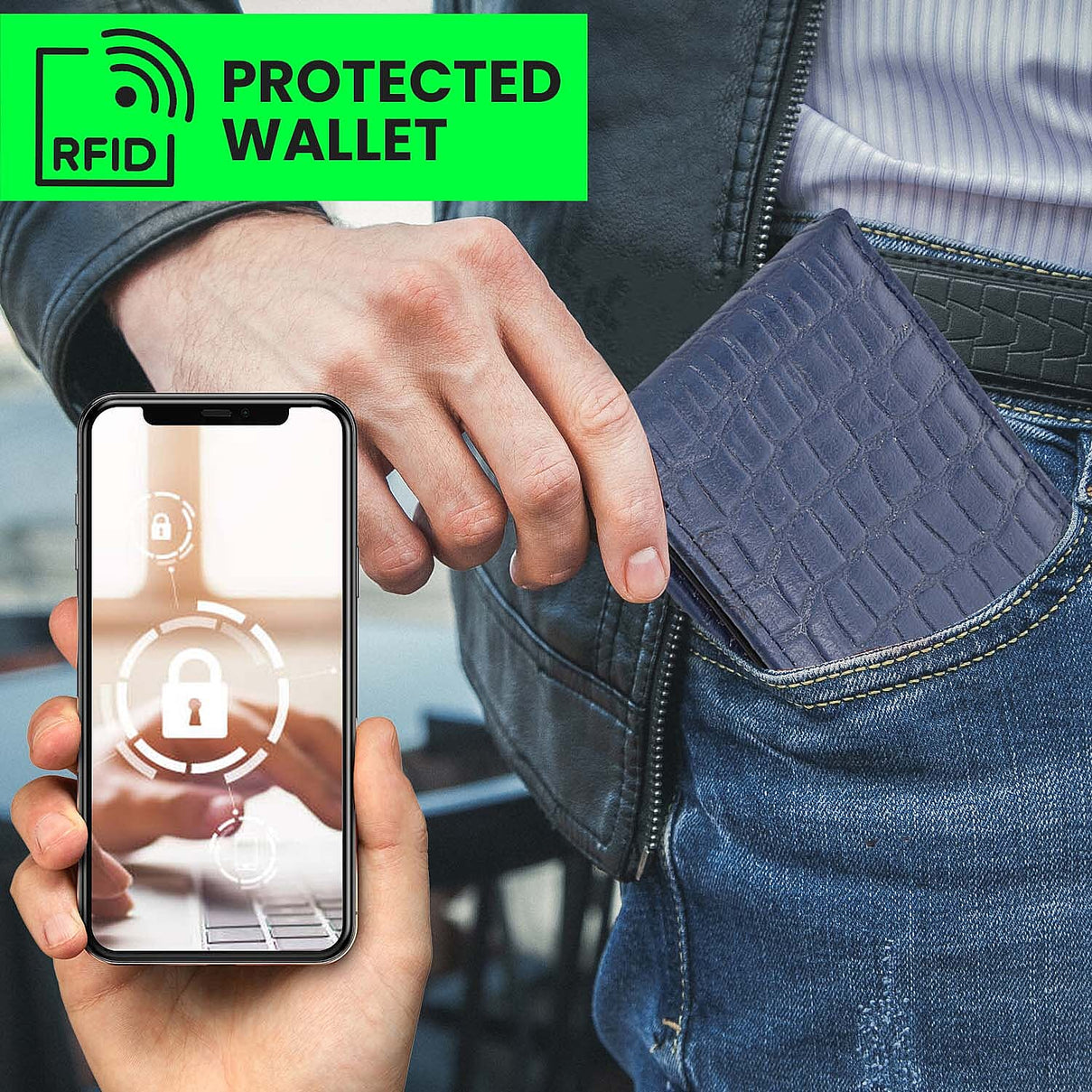 Super Find - 100% Genuine Leather Croc Embossed Mens Wallet - Navy 8920183 4