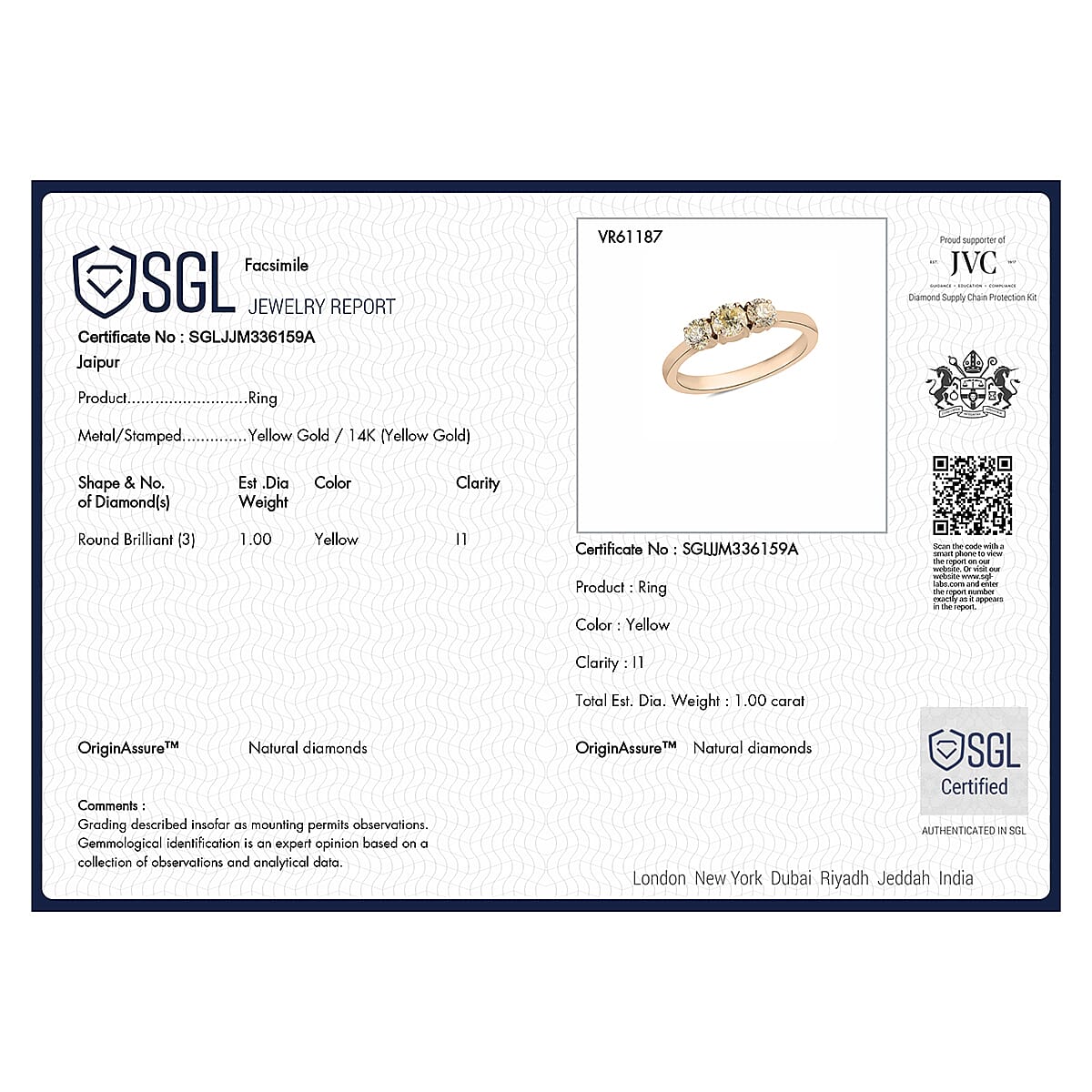 14K Yellow Gold SGL Certified (I1) Natural Yellow Diamond 3 Stone Ring 1.00 Ct 7384077 13