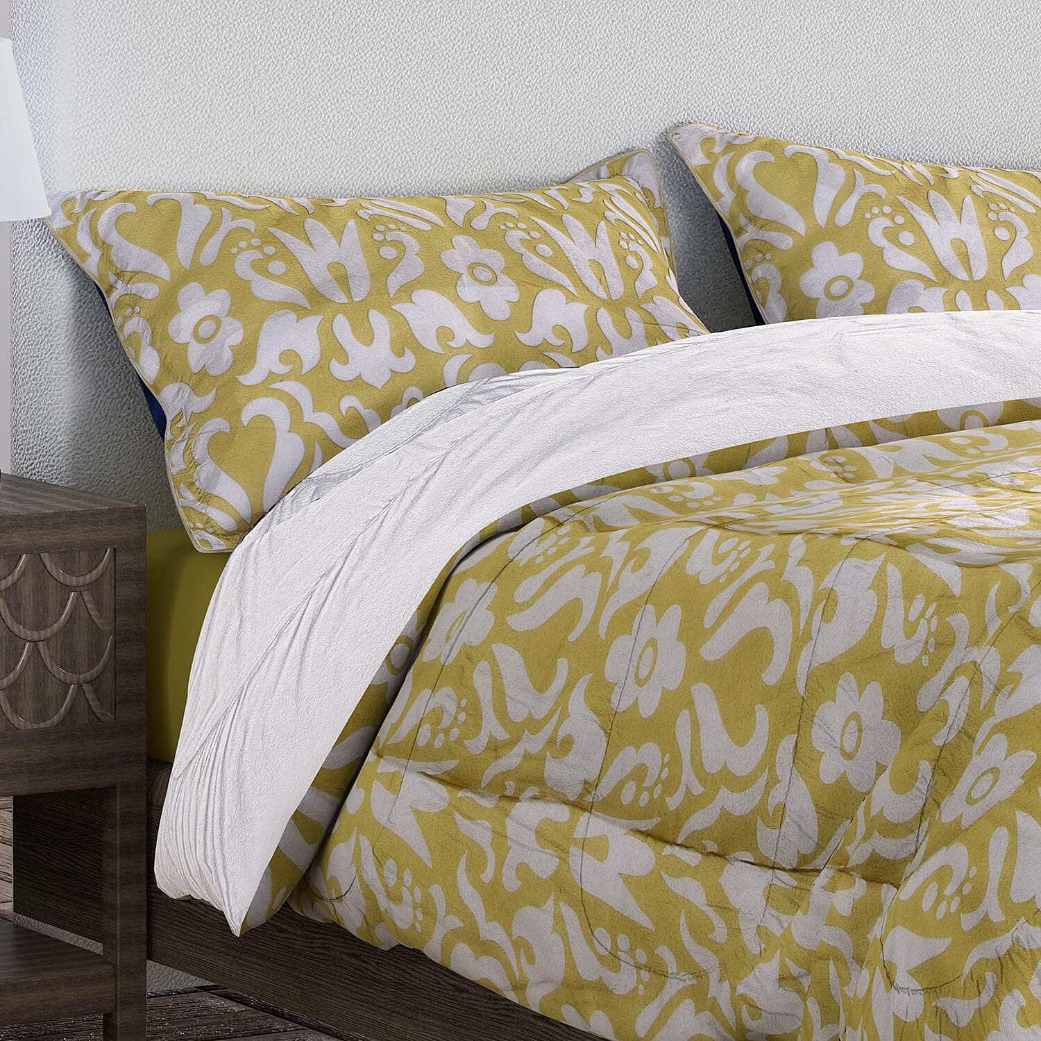 Super Find - 3 Piece Set - Microfiber Digital Floral Printed Comforter and 2 Pillow Sham for Home DÃ©cor and Bedding - Mustard and White 3876601 2