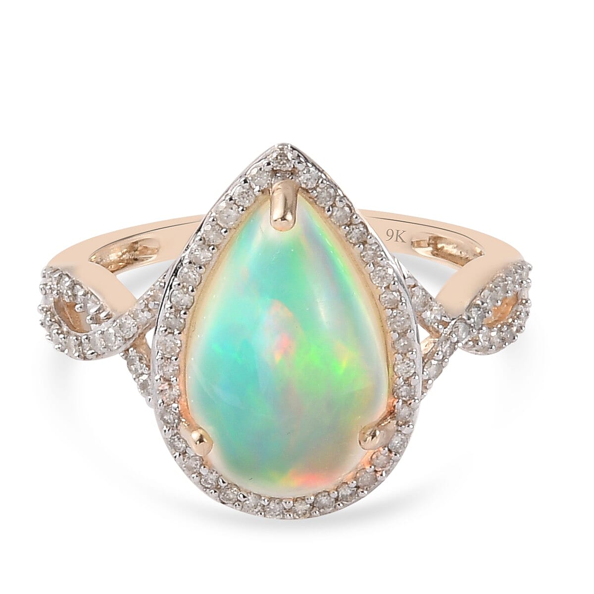 Super Find-9K Yellow Gold AAA Ethiopian Opal, White Diamond Ring 3.300  Ct. 3840124 0