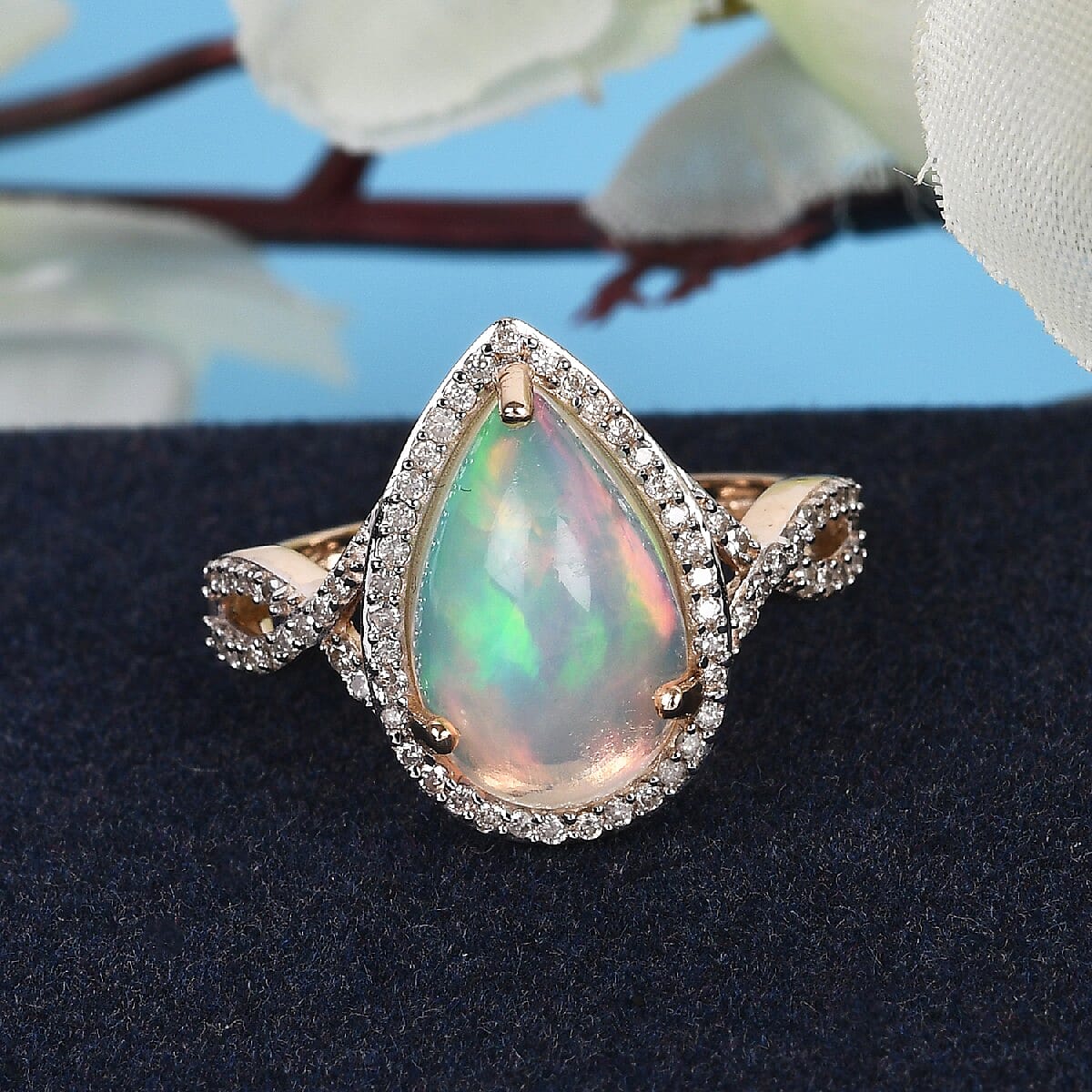 Super Find-9K Yellow Gold AAA Ethiopian Opal, White Diamond Ring 3.300  Ct. 3840124 1