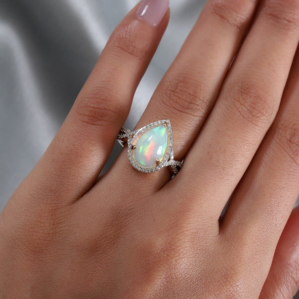 9K Yellow Gold Ethiopian Welo Opal and Diamond Ring 3.05 Ct.