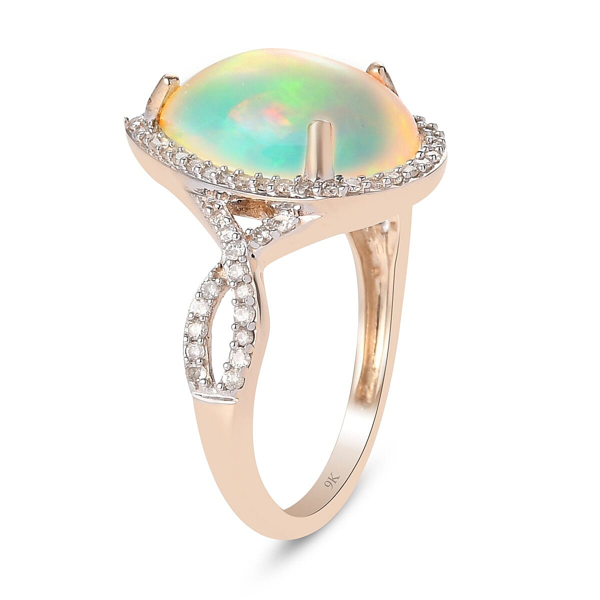 Super Find-9K Yellow Gold AAA Ethiopian Opal, White Diamond Ring 3.300  Ct. 3840124 3