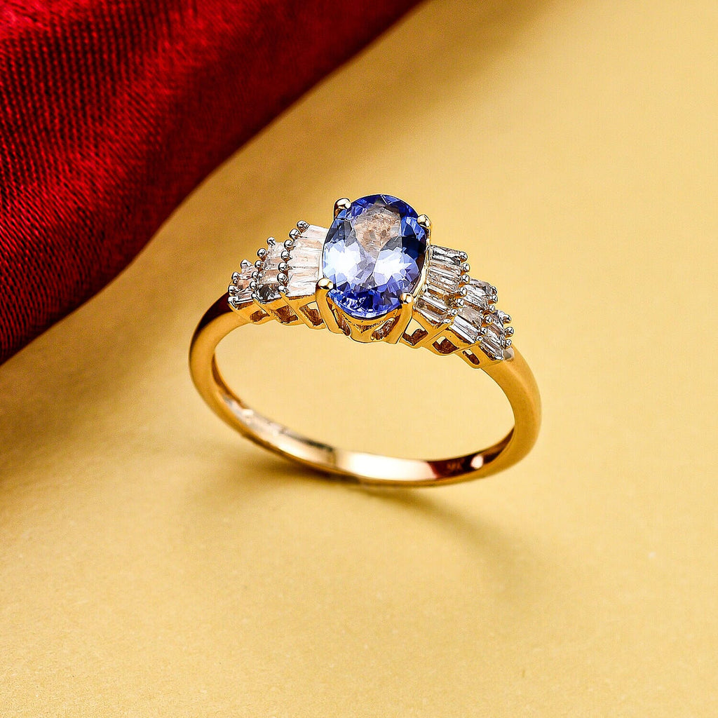 9K Yellow Gold Tanzanite and Diamond Ring 1.00 Ct.