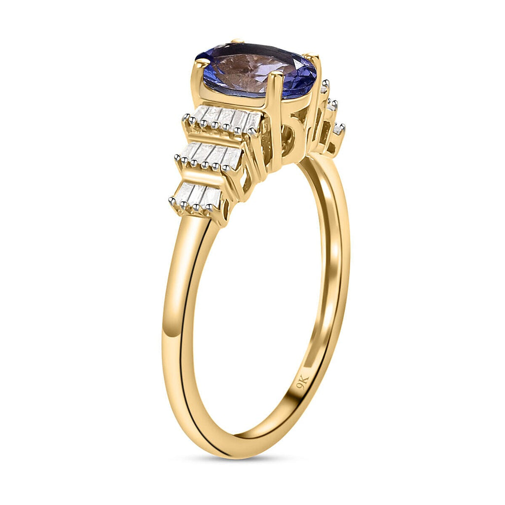9K Yellow Gold Tanzanite and Diamond Ring 1.00 Ct.
