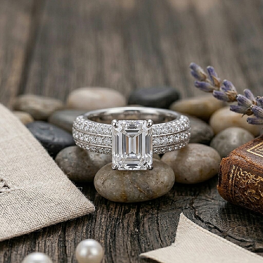 D'Joy Moissanite (VS/E-F) Forever Ring in Rhodium Overlay Sterling Silver 3.77 Ct. 8516561 3