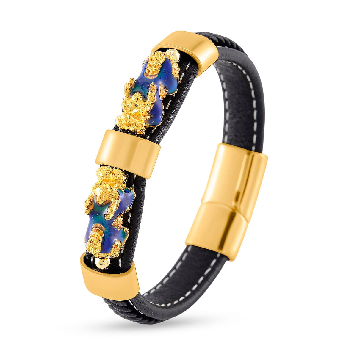 Super Find - Genuine Leather with Alloy-Std Yellow Pixiu Enameled Bracelet (Size - 8) 8146434 3