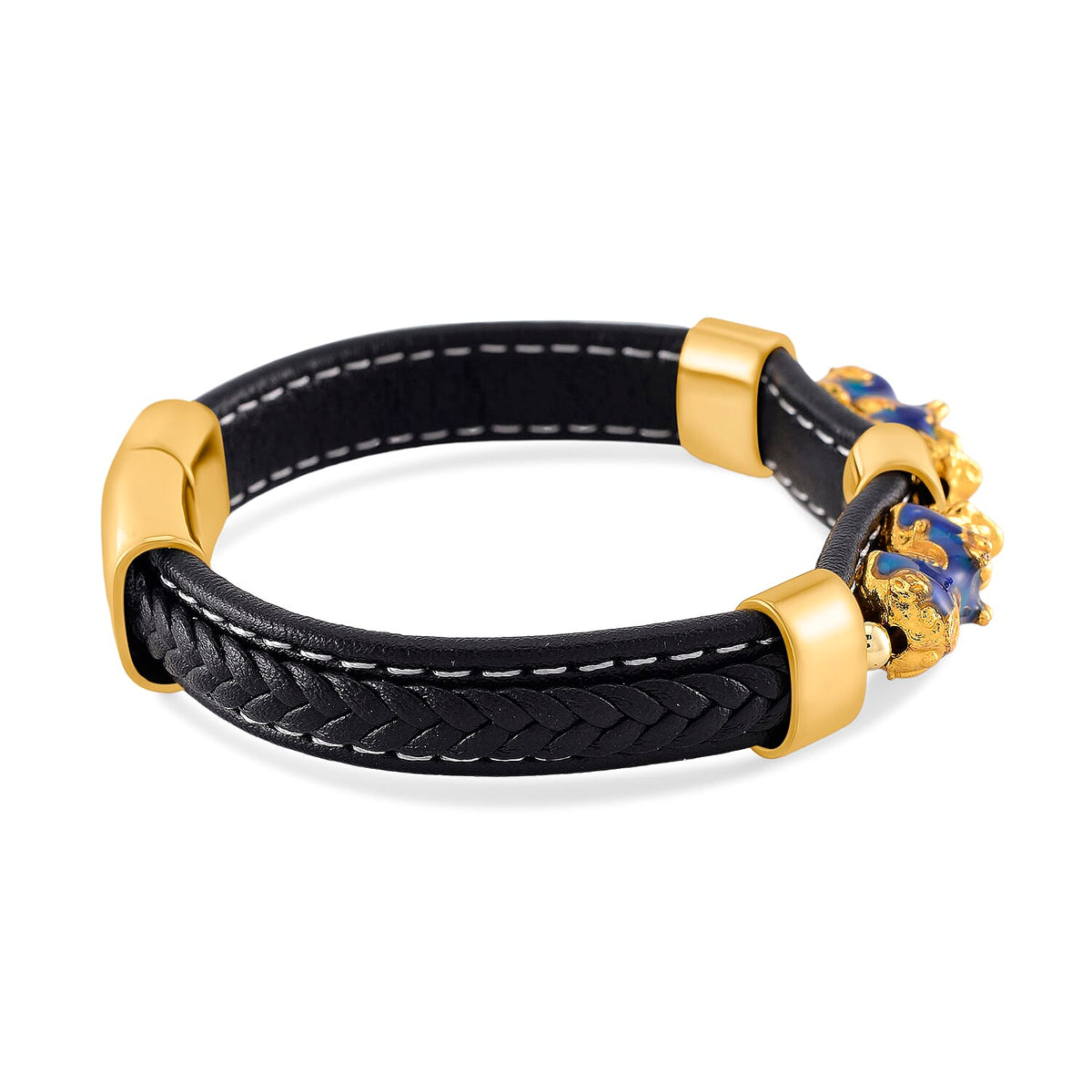 Super Find - Genuine Leather with Alloy-Std Yellow Pixiu Enameled Bracelet (Size - 8) 8146434 4