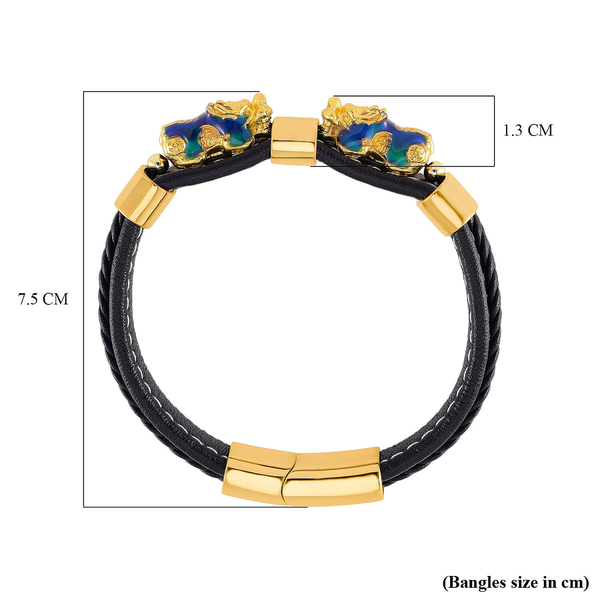 Super Find - Genuine Leather with Alloy-Std Yellow Pixiu Enameled Bracelet (Size - 8) 8146434 6