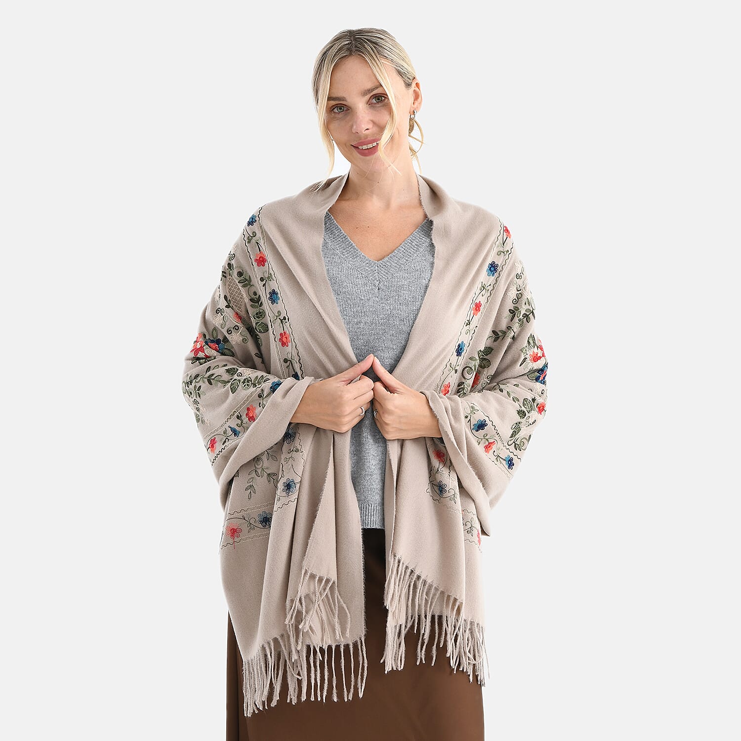 Super Soft Floral Embroidery Scarf (Size 180 x 70 cm) - Brown 8274860 0