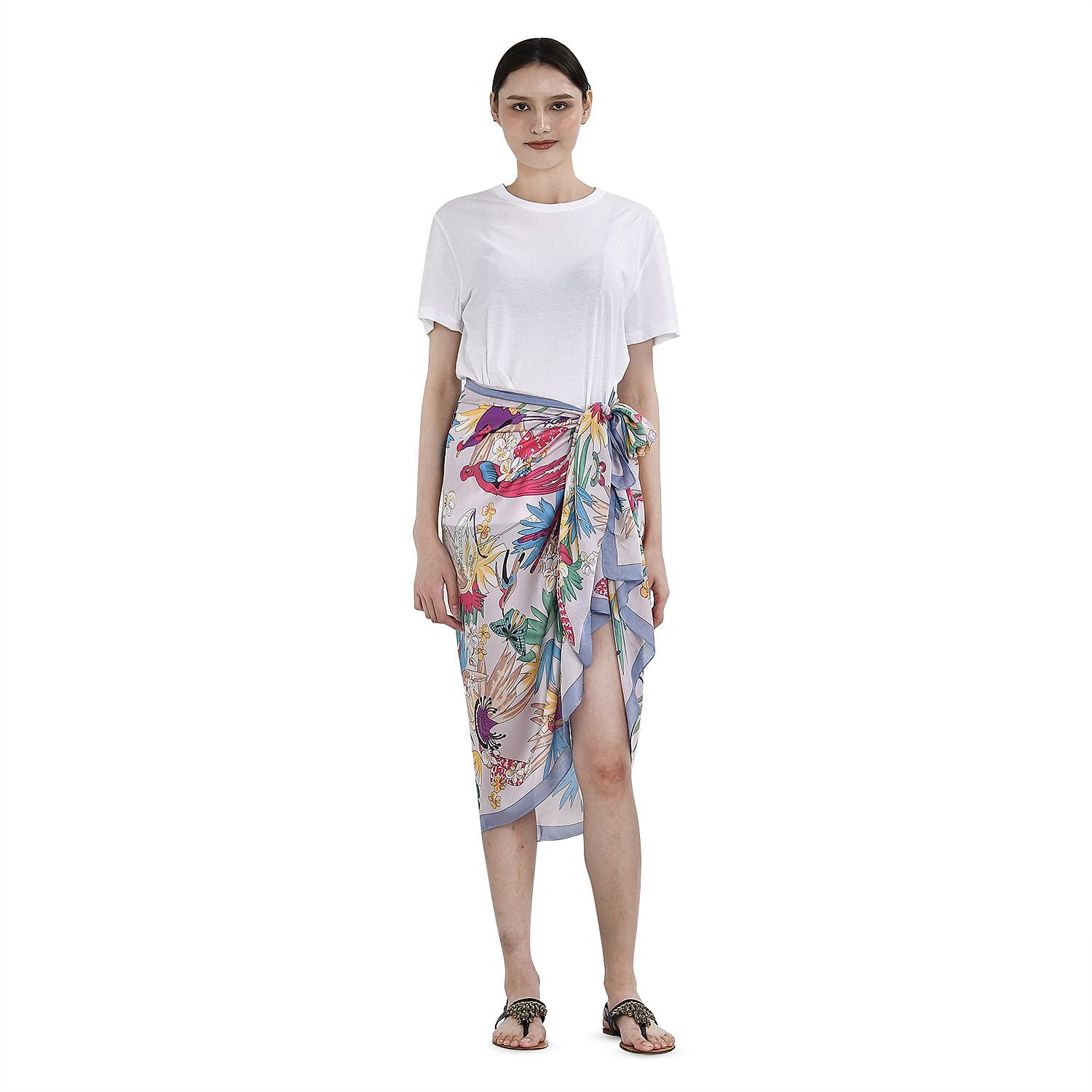 Super Soft Large Satin Tropical Print Sarong-Scarf (Size 180x90 cm) - Multi 7490075 0