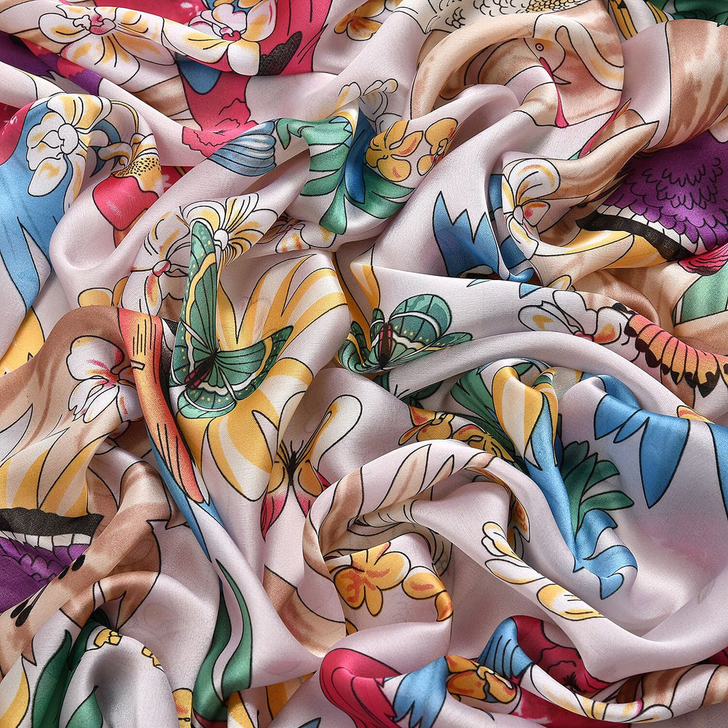 Super Soft Large Satin Tropical Print Sarong-Scarf (Size 180x90 cm) - Multi