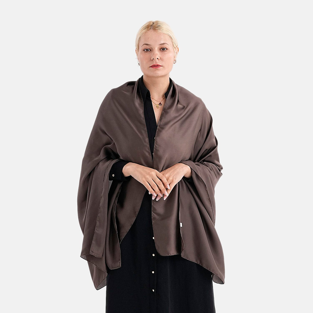 Super Soft Oversize Satin Embroidery Scarf (180 x 80 cm) - Coffee 8282254 0
