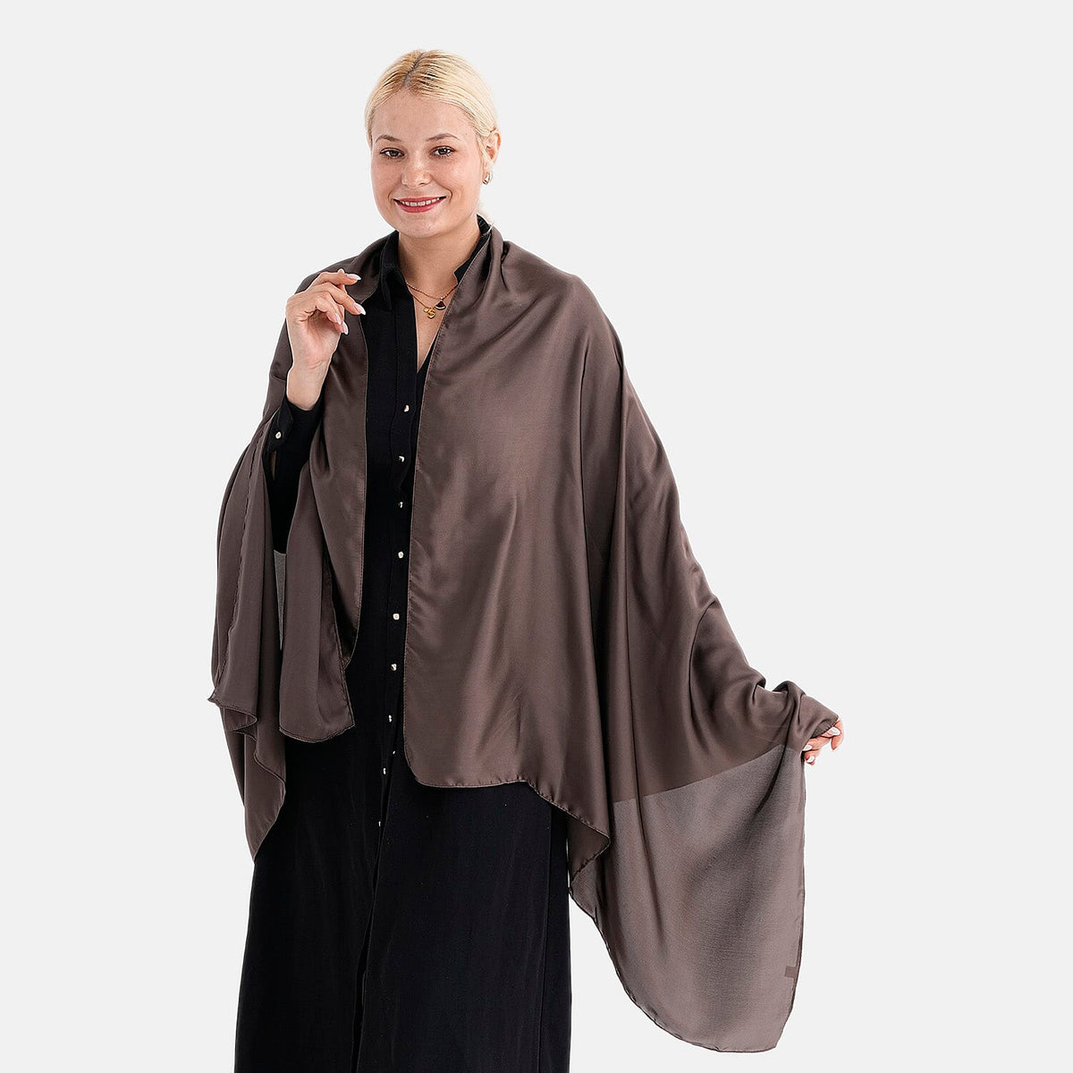 Super Soft Oversize Satin Embroidery Scarf (180 x 80 cm) - Coffee 8282254 2