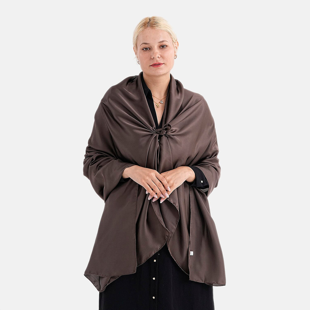 Super Soft Oversize Satin Embroidery Scarf (180 x 80 cm) - Coffee 8282254 3