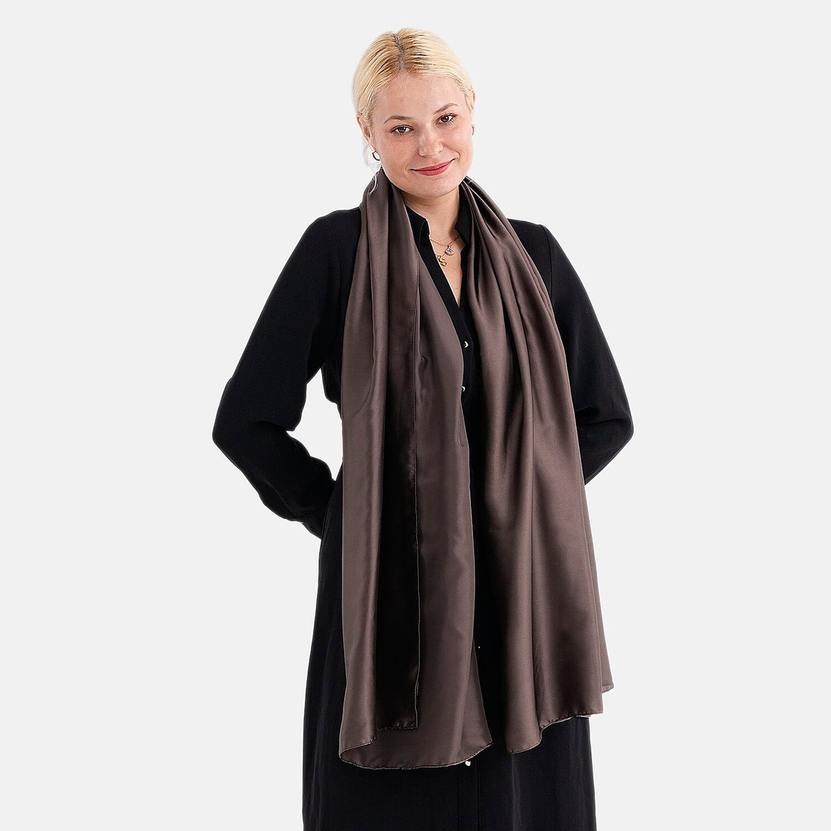 Super Soft Oversize Satin Embroidery Scarf (180 x 80 cm) - Coffee 8282254 4