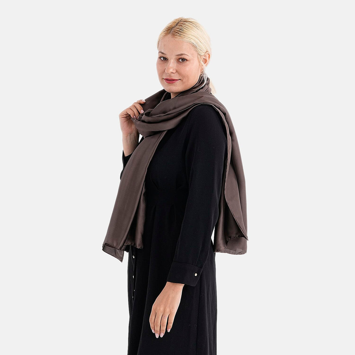 Super Soft Oversize Satin Embroidery Scarf (180 x 80 cm) - Coffee 8282254 5