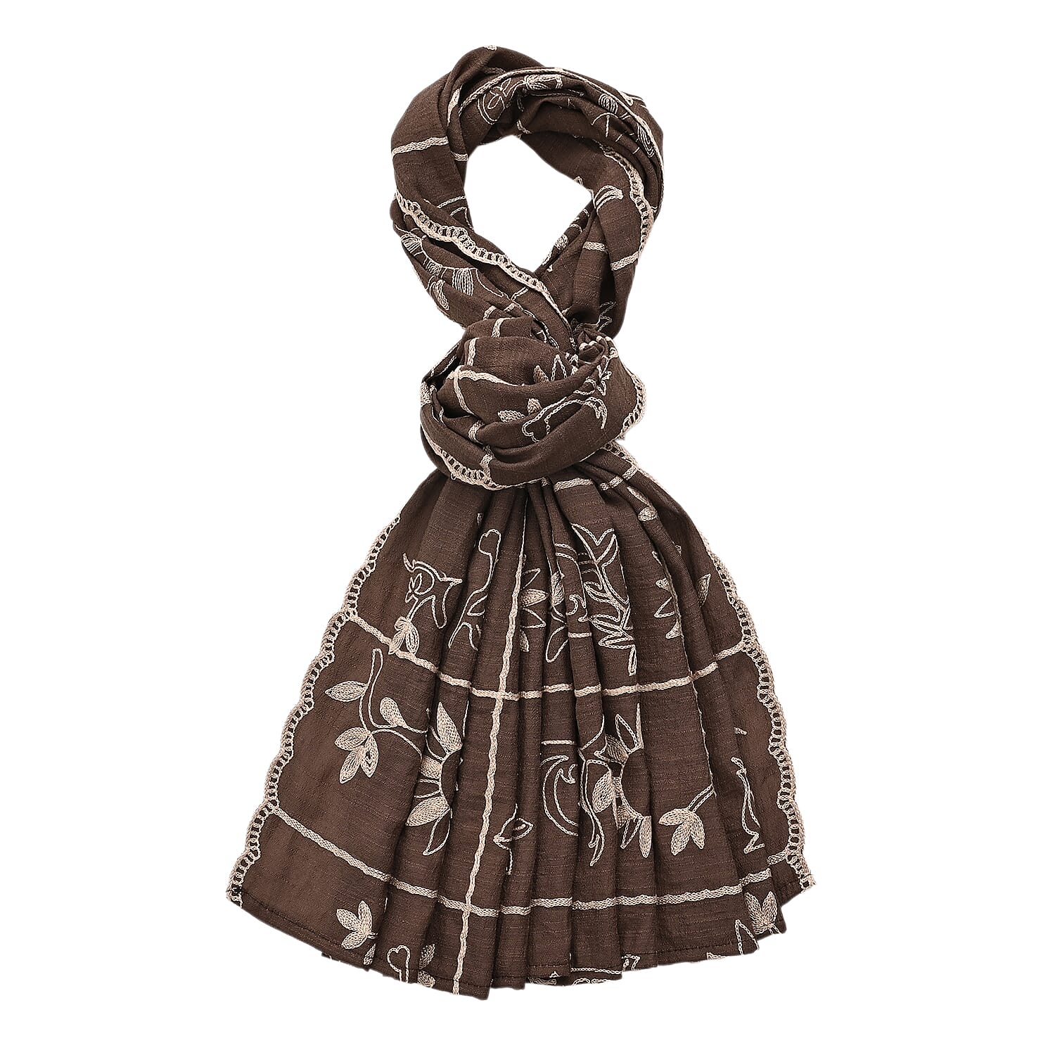 Super Soft Oversized Floral Embroidery Scarf (180 x 65cm) - Brown 8289988 6
