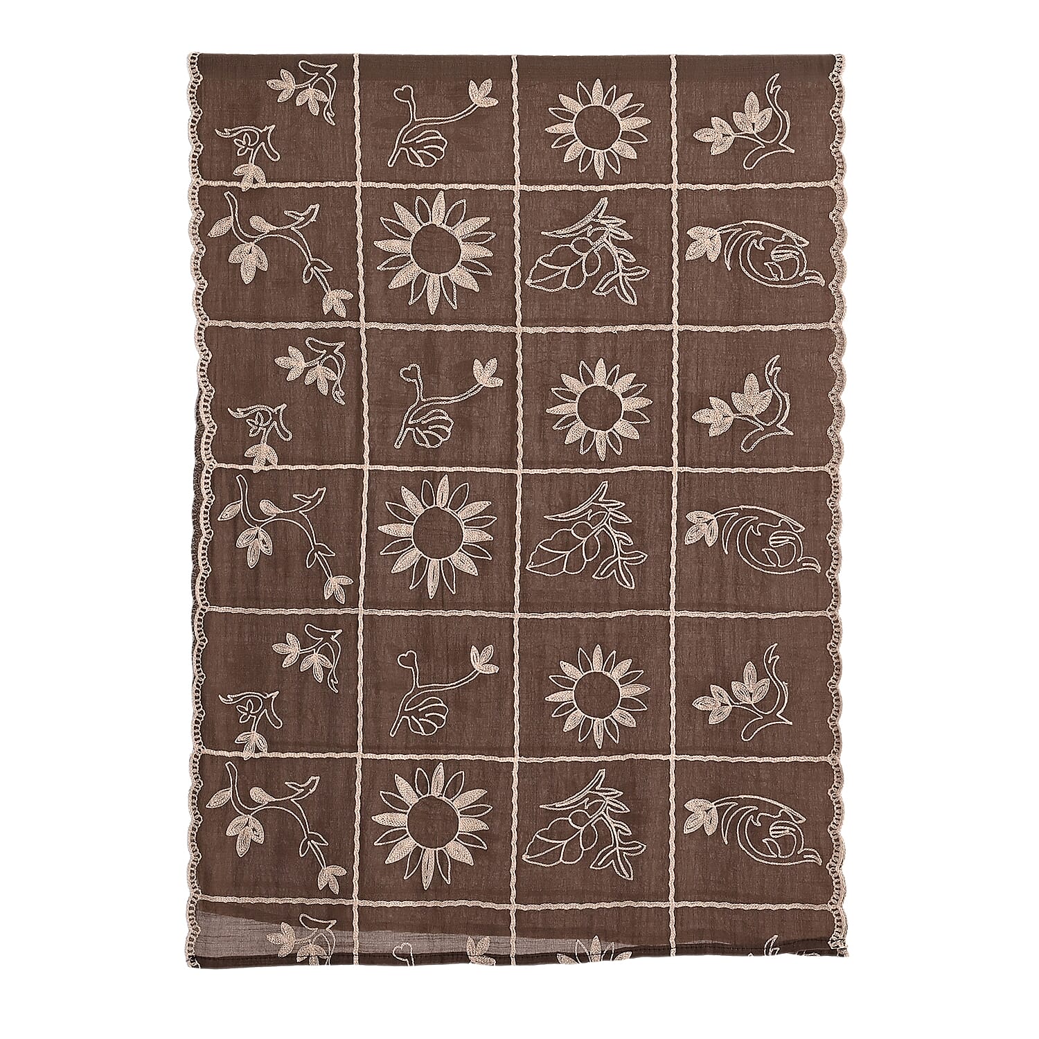 Super Soft Oversized Floral Embroidery Scarf (180 x 65cm) - Brown 8289988 7